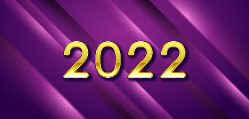 Retro golden 2022 and violet smooth stripes abstract New Year background. Vector design