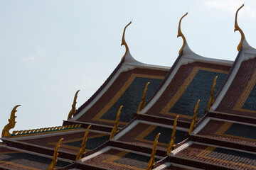Fragment of the wooden roof with patterns of Grand Palace, Bangkok, Thailand
