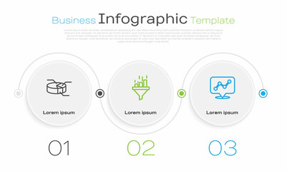Set line Pie chart infographic, Sales funnel with and Graph. Business infographic template. Vector