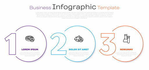Set line Test tube with toxic liquid, Radioactive and . Business infographic template. Vector