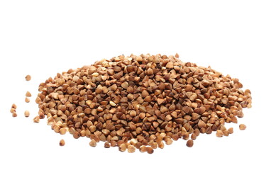 Peeled buckwheat pile isolated on white  