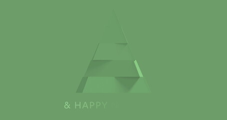 Image of the words Merry Christmas & Happy New Year and Christmas tree on green background