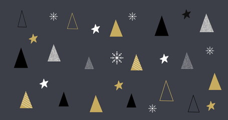 Multiple Christmas trees and stars against grey background