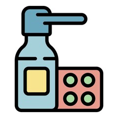Spray bottle pill icon. Outline spray bottle pill vector icon color flat isolated