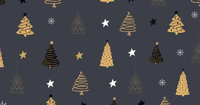 Multiple Christmas trees and stars against grey background