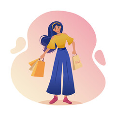 Modern girl. Shopping time, vector illustration