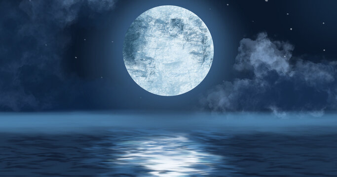 Moon above water at night image