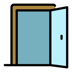 Open room door icon. Outline open room door vector icon color flat isolated