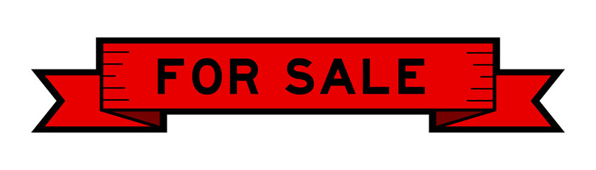 Ribbon label banner with word for sale in red color on white background