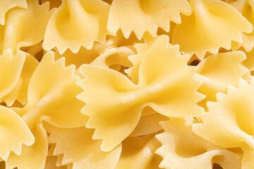 Detailed and large close up shot of farfalle noodles.