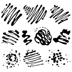 set of ink stains, splatters and spills, vector spots isolated on white