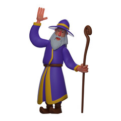3D Witch Cartoon Character waving hand
