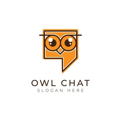 Owl chat head and face in a communication icon dialog logo design 