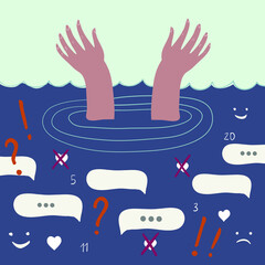 Illustration Of Drowning In Social Media Concept - 463626584