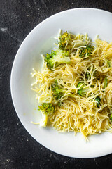 pasta broccoli fine veggie vermicelli second course no meat fresh meal snack on the table copy space food background rustic vegan or vegetarian