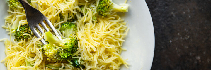 pasta broccoli fine veggie vermicelli second course no meat fresh meal snack on the table copy space food background rustic vegan or vegetarian