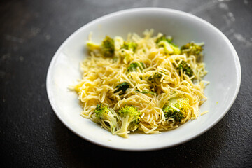 pasta broccoli fine veggie vermicelli second course no meat fresh meal snack on the table copy space food background rustic vegan or vegetarian