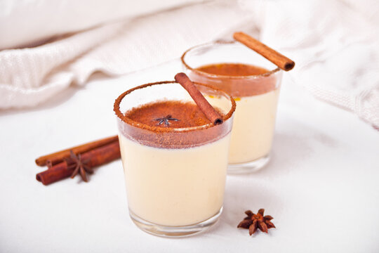 Glasses Of Holiday Egg Nog On The White Background