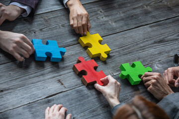 Business teamwork with color puzzle
