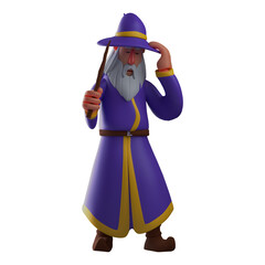 Witch 3D Cartoon Illustration having a blue hat