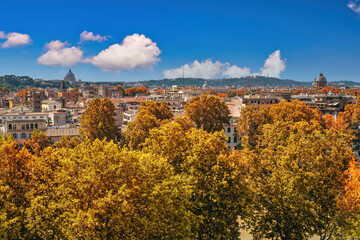 Fototapeta premium Rome Italy, high angle view city skyline with autumn foliage season