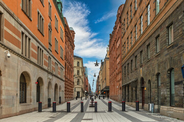 Stockholm Sweden, city skyline at Drottninggatan shopping street