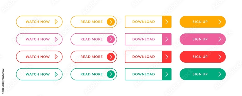 Poster web colorful ui buttons. abstract flat line button set on white background, vector illustration