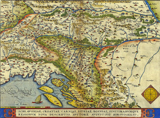 A vintage map of the western Balkans (Slovenia, Croatia, Bosnia, Istria, Carnia) by Abraham Ortelius
