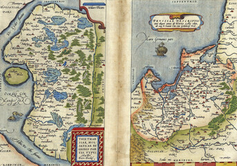 Old vintage map of Germany showing the regions of Dietmarschen in Schleswig Holstein and Ruga island