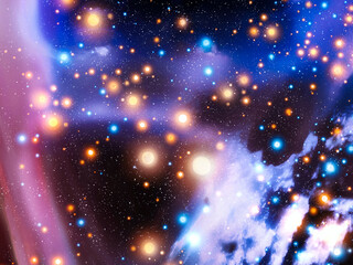 Stars in space, colorful gas in space.