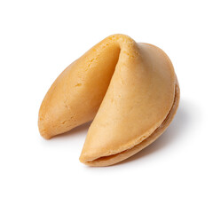  Single Chinese fortune cookie on white background