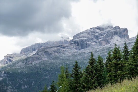 lta Badia - August 2020: Panoramic view of Piz Boe' (dolomite mountain) scenery in South Tyrol