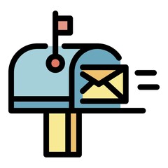 Full mailbox icon. Outline full mailbox vector icon color flat isolated