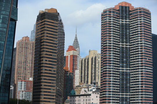 A view of the Manhattan skyline from the East River in New York City
