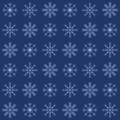 Snowflakes seamless pattern Winter background for design Different snowflakes on blue background Holiday vector illustration