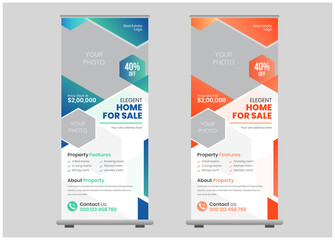 Naklejka na ściany i meble Modern Roll up Banner Template Layout Design for your Real Estate Business