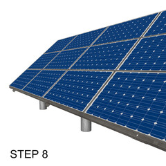 3D rendering of ground photovoltaic array installation steps