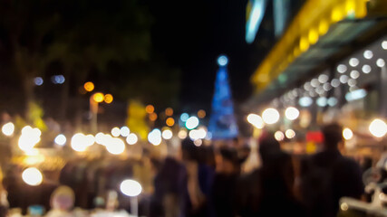 Fototapeta na wymiar blurred walking street at night market after lockdown, Bangkok, Thailand