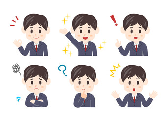 若いビジネスパーソンの表情イラストセット