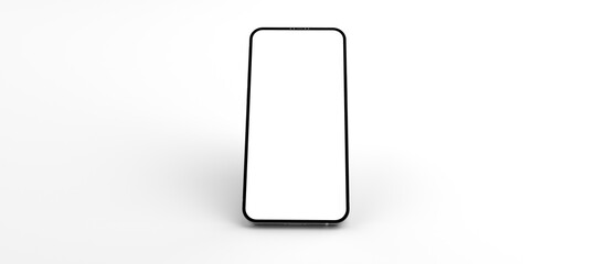 3D rendering of mockups Smartphones white screen on white floor, Mobile phone lay down on the ground. Smartphones white screen can be used for commercial advertising, Isolated on white background.