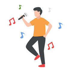 Man singing song in microphone during performance Concept, Vector Color Icon Design, Free time activities Symbol, Extracurricular activity Sign, hobbies interests Stock Illustration