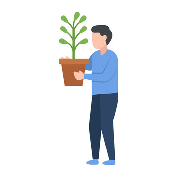 Gardening Concept, Man Holding Big Plant with Pot Vector Color Icon Design, Free time activities Symbol, Extracurricular activity Sign, hobbies interests Stock Illustration