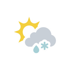 Sun with cloud snow and rain vector icon. Colorful forecast and weather symbol.