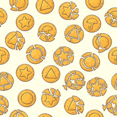 Seamless pattern dalgona Korean sponge candy Vector. Sugar honeycomb.