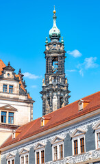 Fototapeta premium Catholic Cathedral of Holy Trinity, Hofkirche in downtown of Dresden in summer sunny day with blue sky, Germany, details, closeup.