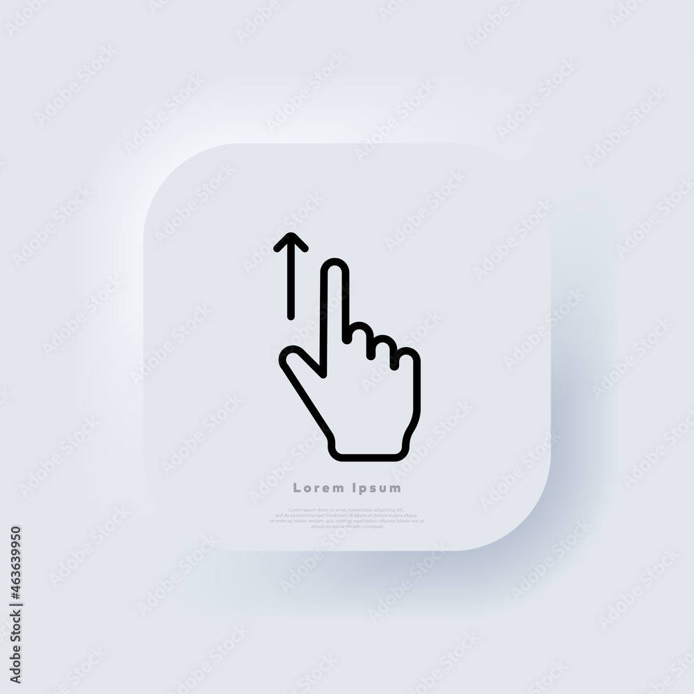 Poster hand cursor swipe up icon. elements for mobile concepts and web apps. neumorphic ui ux white user in