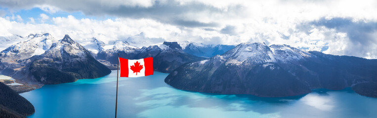 Canadian National Flag Composite. Nature landscape in mountains. Garibaldi Provincial Park, located...