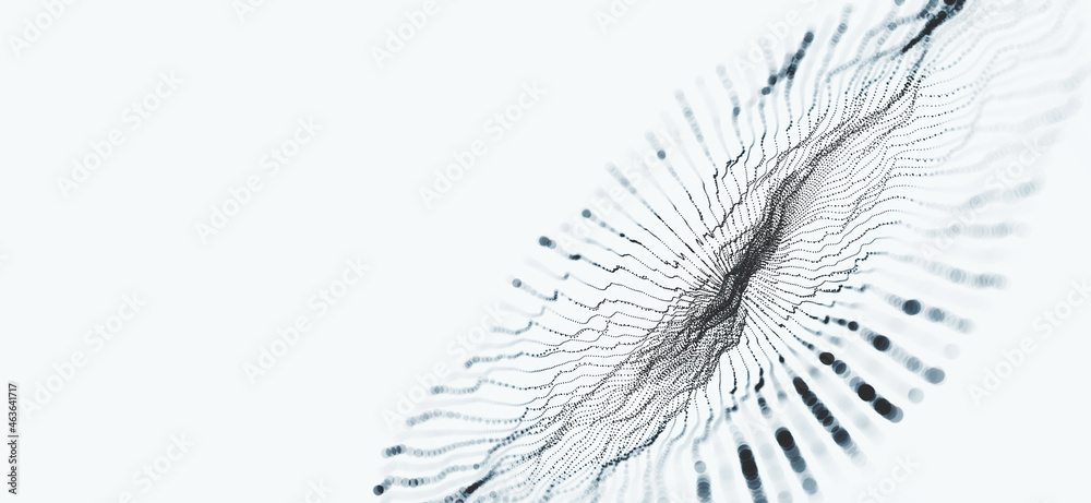 Poster Big data funnel. Information waves, analytics data, field of successive points, data flow, neon light, cyber structure of computer systems 3D illustration