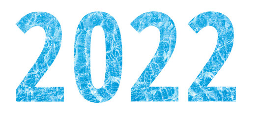 inscription 2022 from the texture of the water in the pool. the concept started the new year 2022..