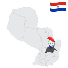 Location Caaguazu Department on map Peru. 3d location sign similar to the flag of Caaguazu. Quality map  with  provinces Republic of Paraguay for your design. EPS10